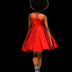 Red dress with lace detailing on a black background