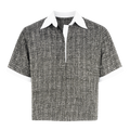 Short-sleeve shirt with a textured pattern on a white background