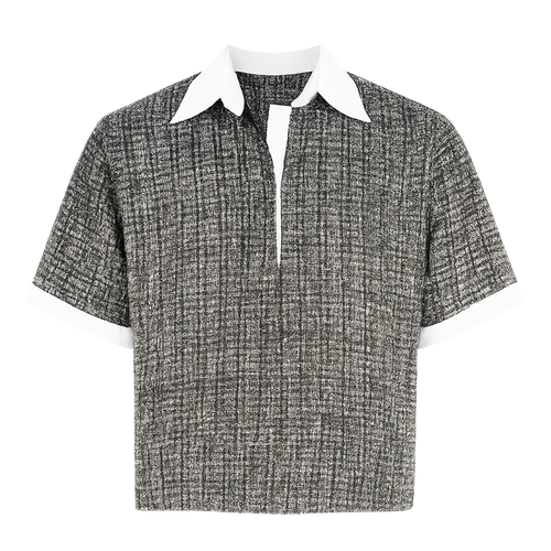 Short-sleeve shirt with a textured pattern on a white background