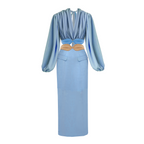 Light blue dress with long sleeves on a white background