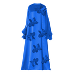 Blue dress with floral embellishments on a white background