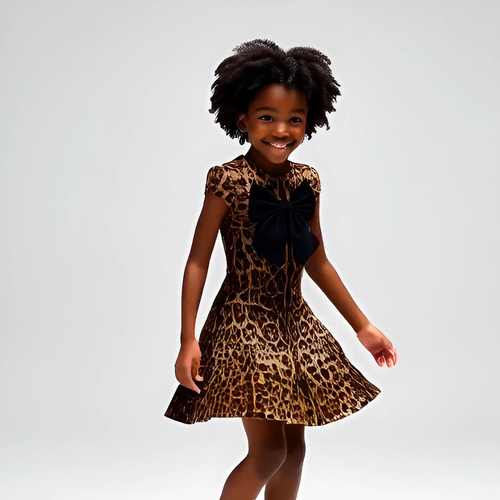 Leona Velvet Bow Leopard Dress