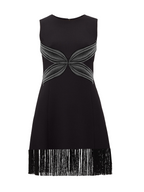 Black dress with a unique design on a white background