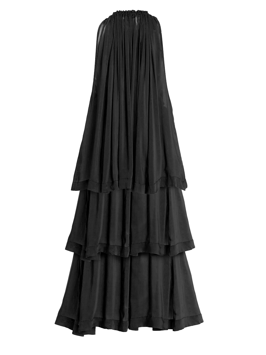 Black tiered dress on a white background