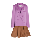Purple blazer and brown skirt set on a white background