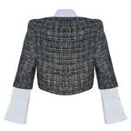 Black and white checkered jacket with white cuffs and collar on a white background