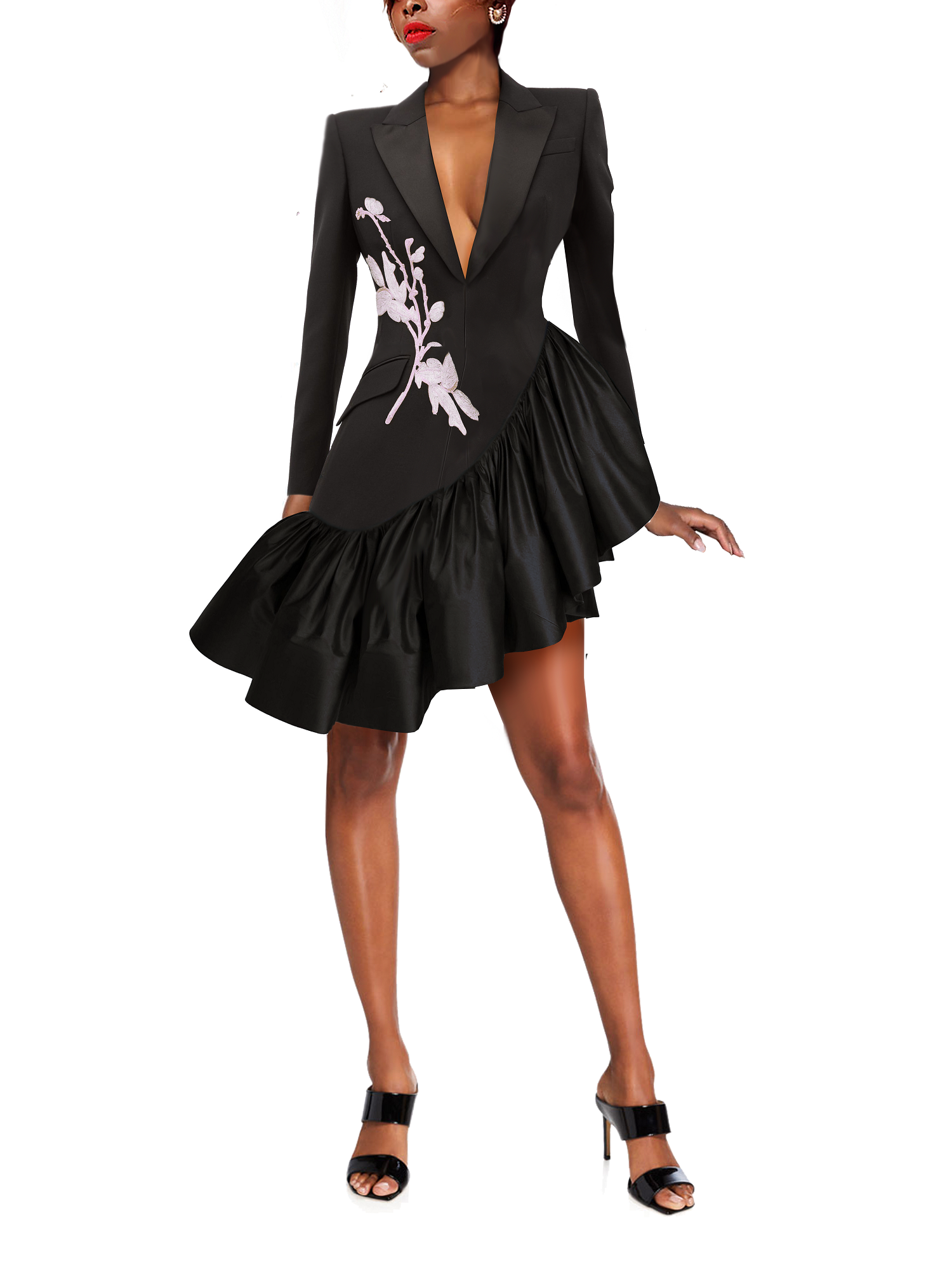 Sequin Petal Embroidered Blazer Dress