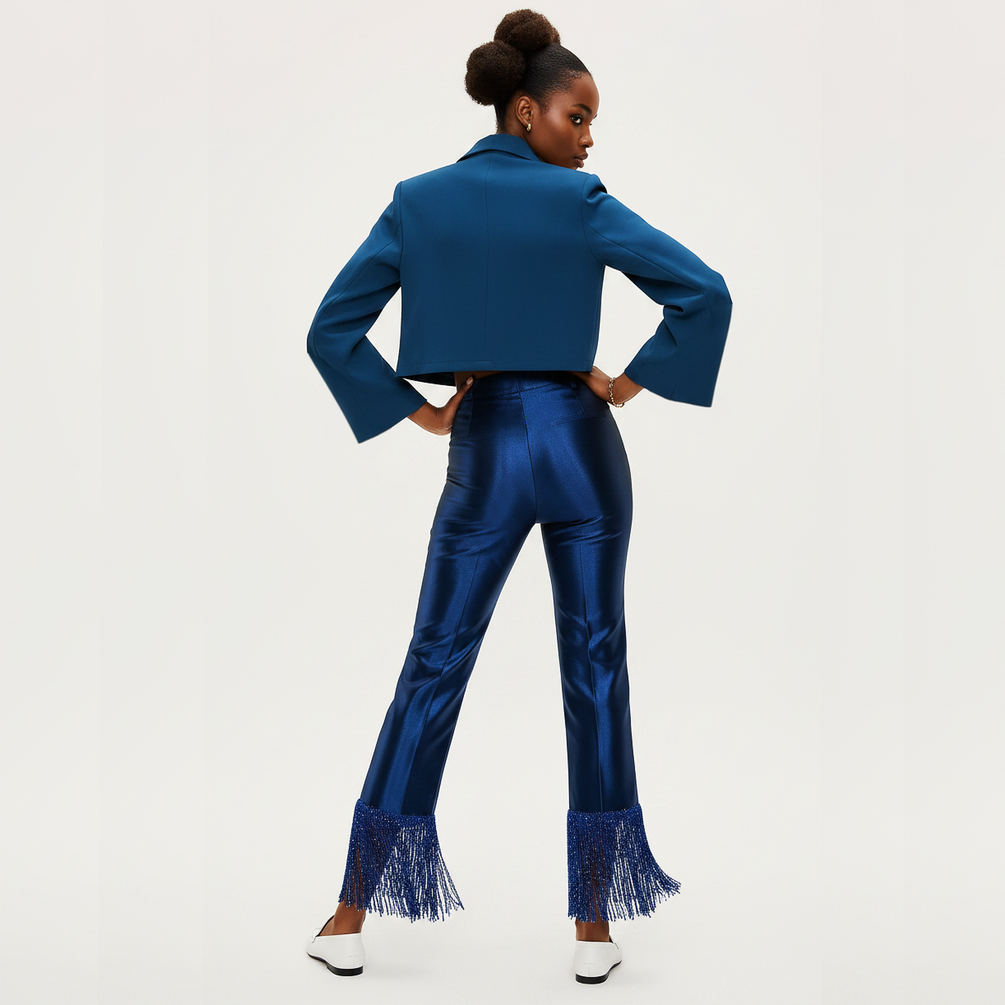 AṢẸ́ Midnight Bell-Sleeve Cropped Blazer