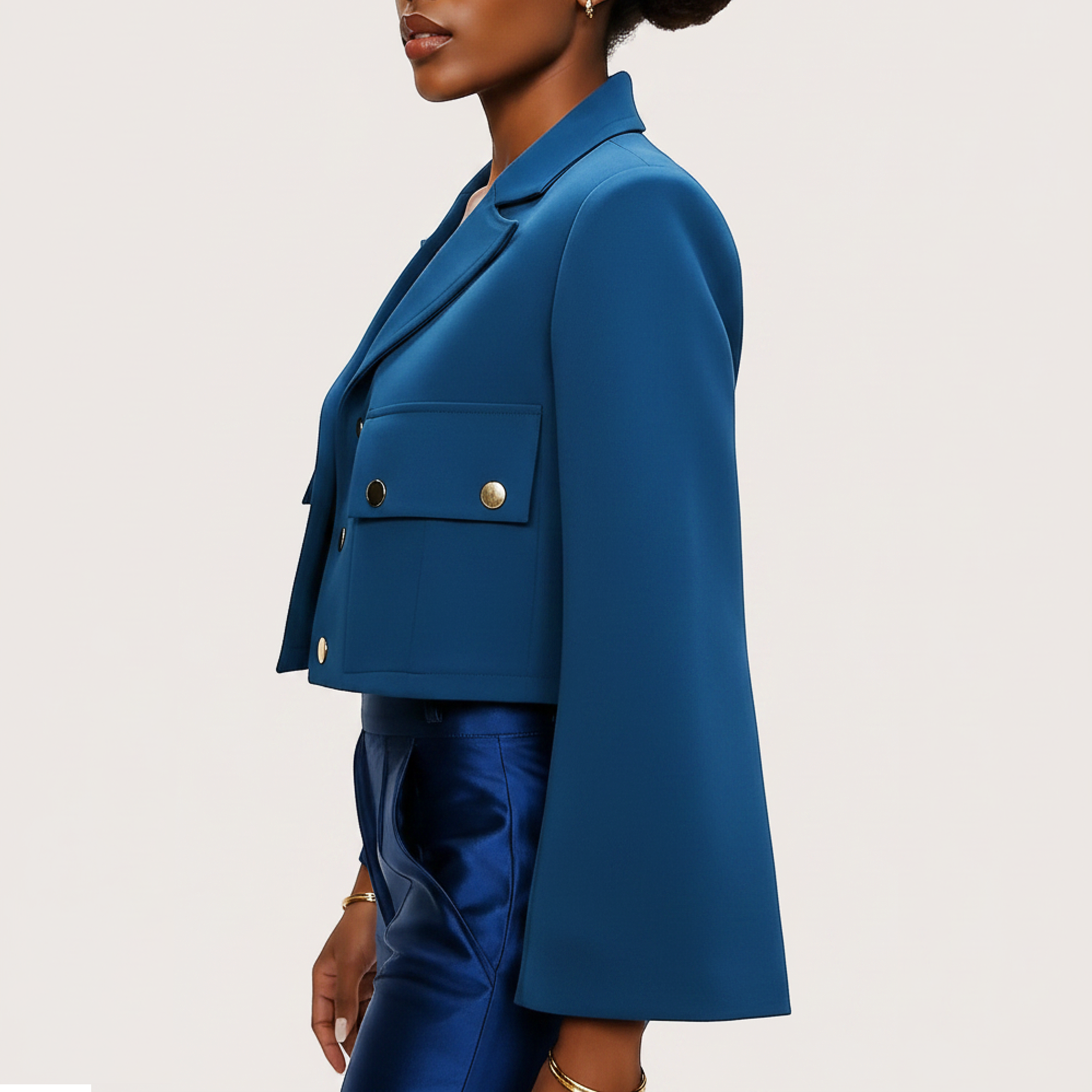 AṢẸ́ Midnight Bell-Sleeve Cropped Blazer