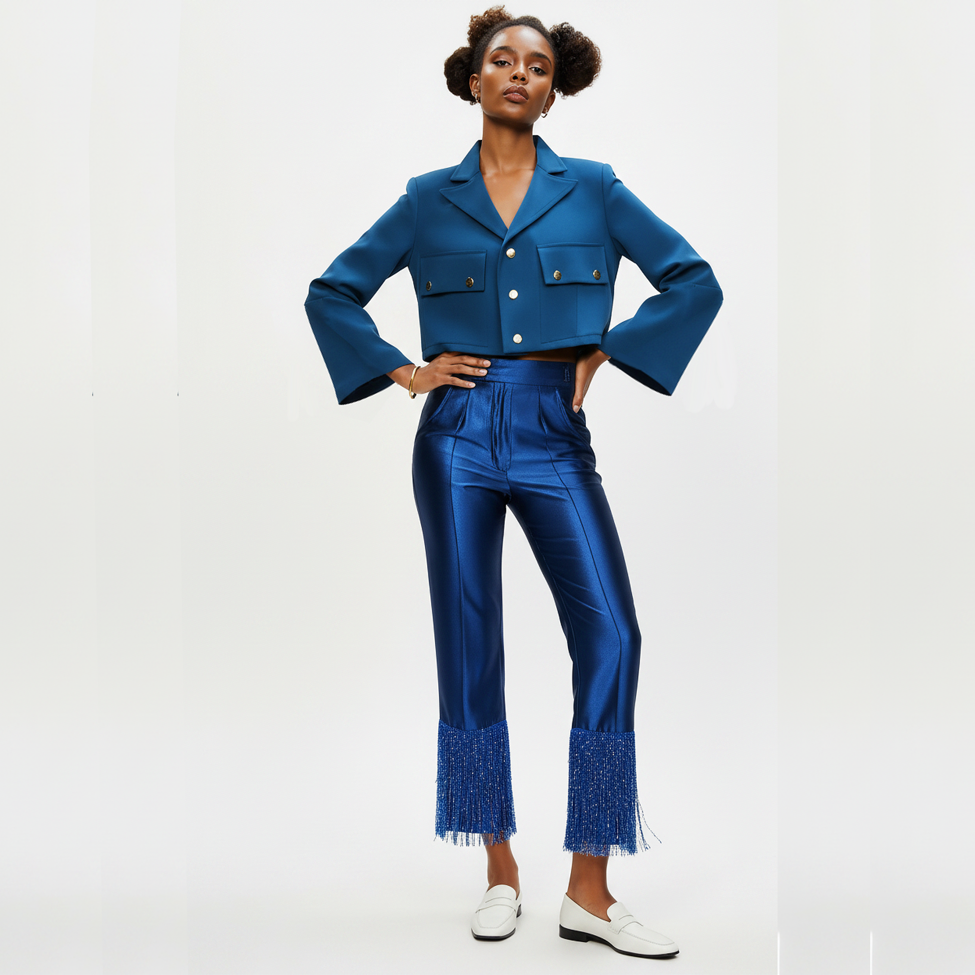 AṢẸ́ Midnight Bell-Sleeve Cropped Blazer