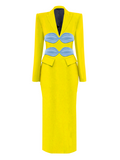 November Midi Crepe and Silk Blazer Dress (Yellow)