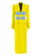 November Midi Crepe and Silk Blazer Dress (Yellow)
