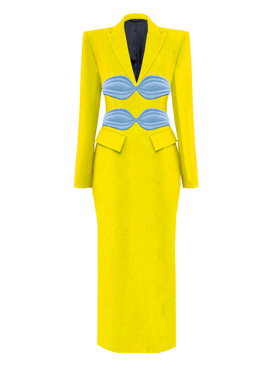 November Midi Crepe and Silk Blazer Dress (Yellow)