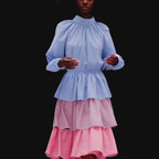Poplin Tiered Color Block Dress