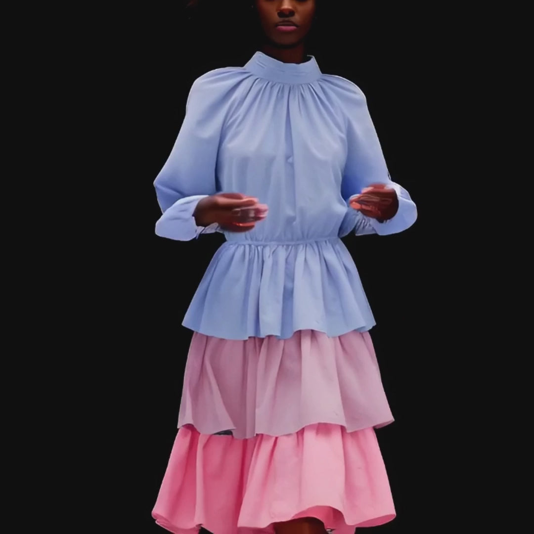 Poplin Tiered Color Block Dress