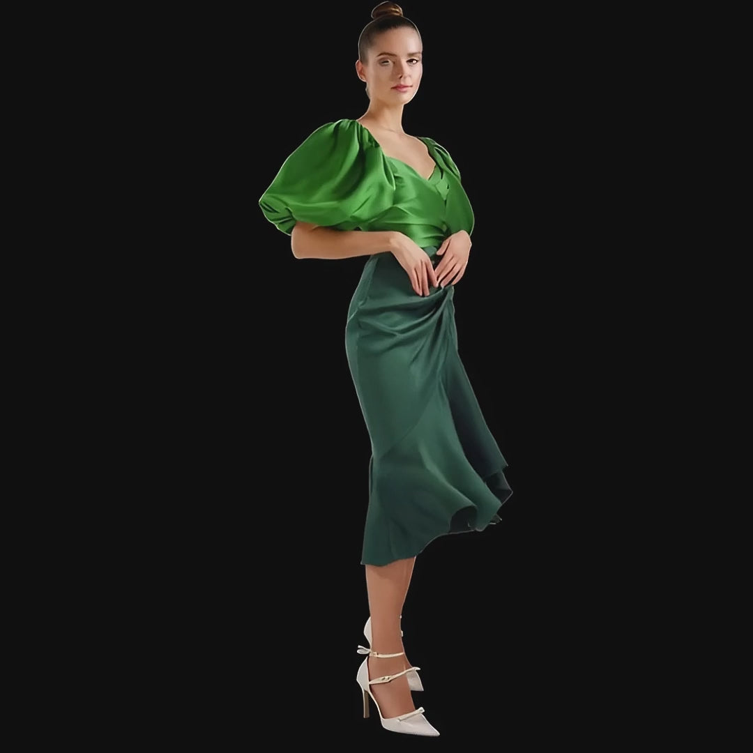 Rosalindt Draped Bodice Silk and Taffeta Dress- FW20