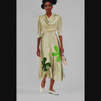 Elan Draped Botanical Silk Dress