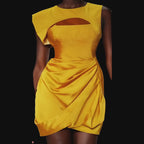 Obi Draped Bubble Mini Silk Dress