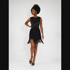 Amal Noir Fringe Crepe Dress