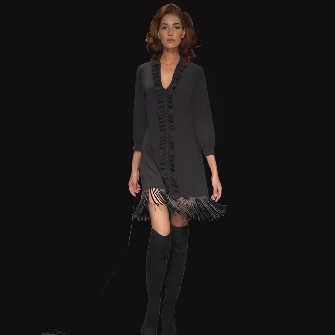 Tega Beaded Fringed Crepe Tunic