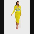 November Midi Crepe and Silk Blazer Dress (Yellow)