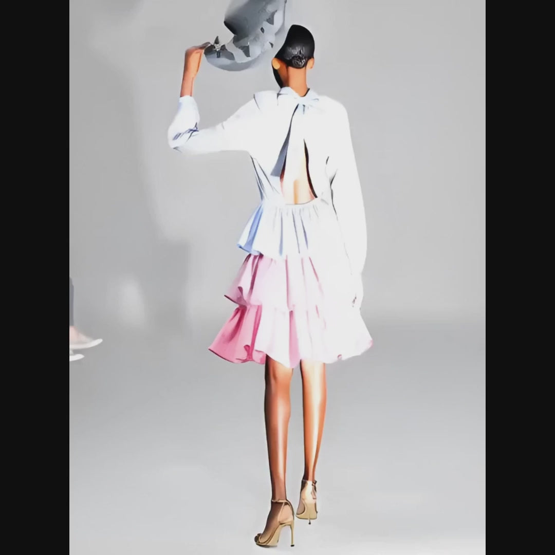 Poplin Tiered Color Block Dress