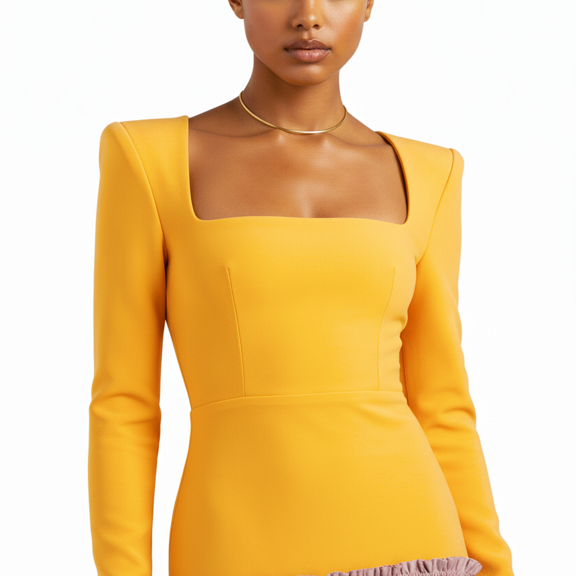 Yellow dress with long sleeves on a white background